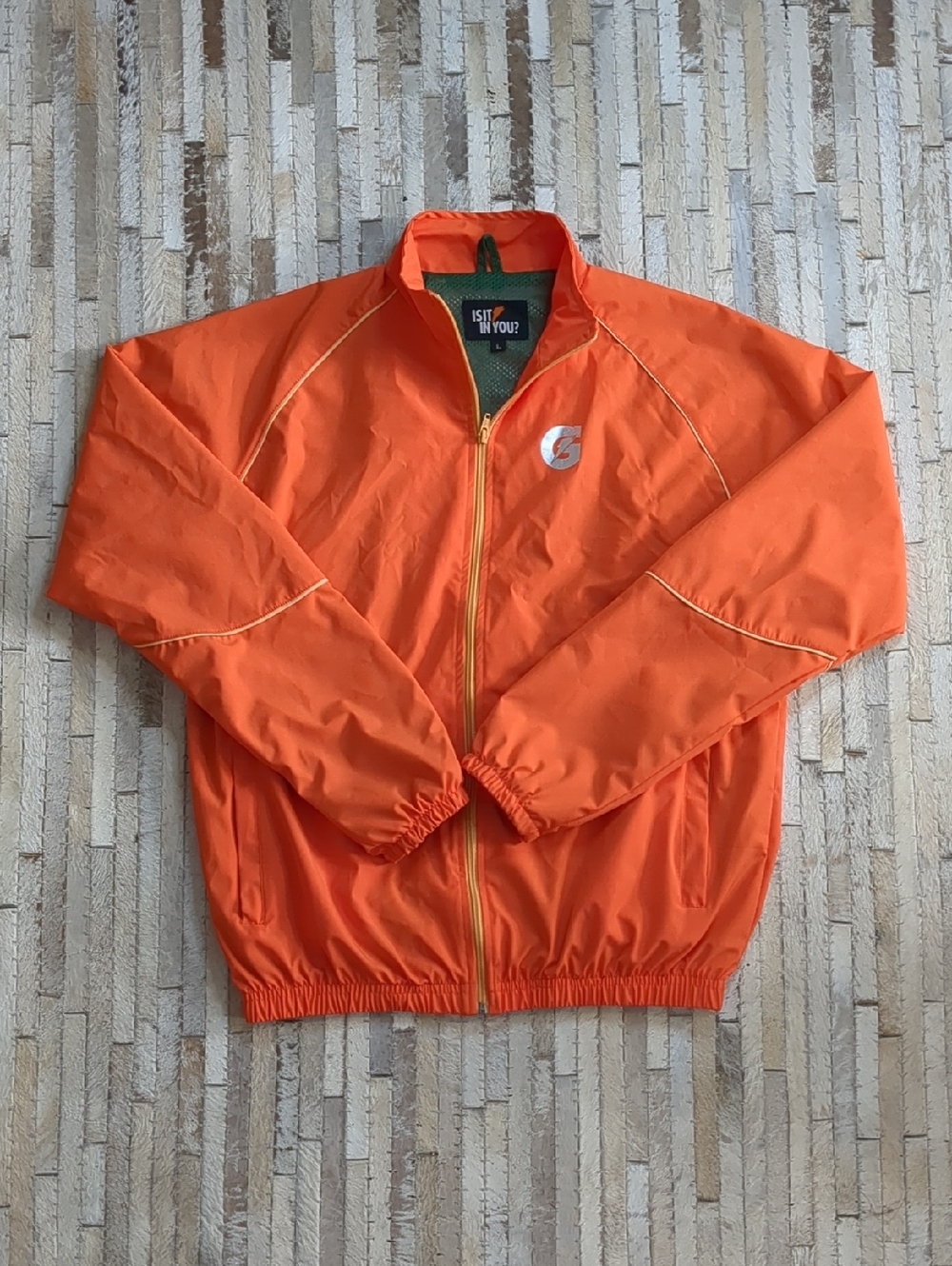 Gatorade Size L Vtg "Is It In You" Promotion Orange Zip Up Windbreaker Jacket